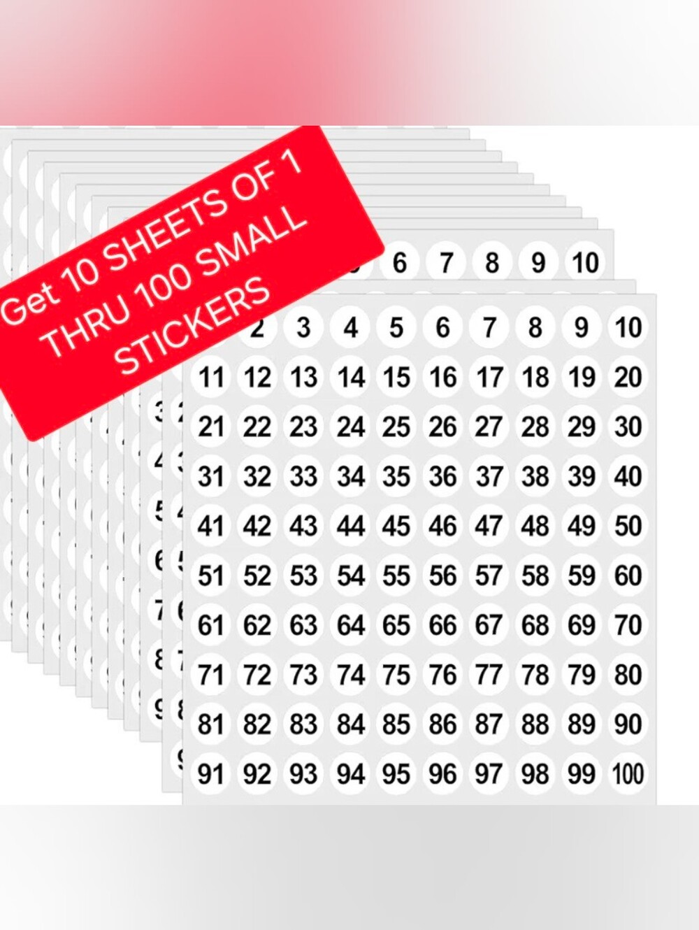 White Numbered Round Sticker Labels - Pack of 10 Sheets